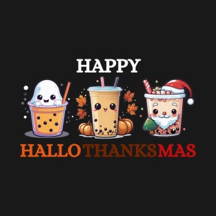 Happy Halloween Thanksgiving Christmas  Bubble Tea. T-Shirt