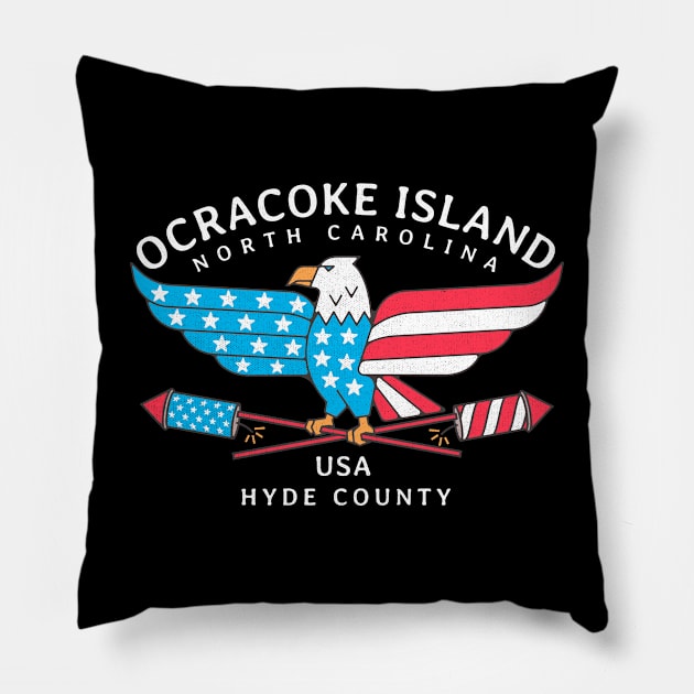 Ocracoke Island, NC Summer Patriotic Pride Fourth of July Pillow by Contentarama