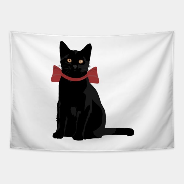 Black Cat with Red Bow Tapestry by bluhak