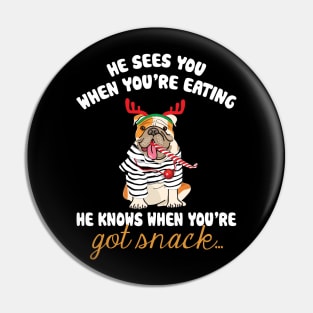 He Sees You When You're Eating Christmas Pug Pin