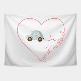 Just married car Honeymoon Couple Matching Gift Tapestry