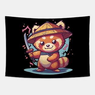 Cute Samurai Red Panda with sword and electric Tapestry