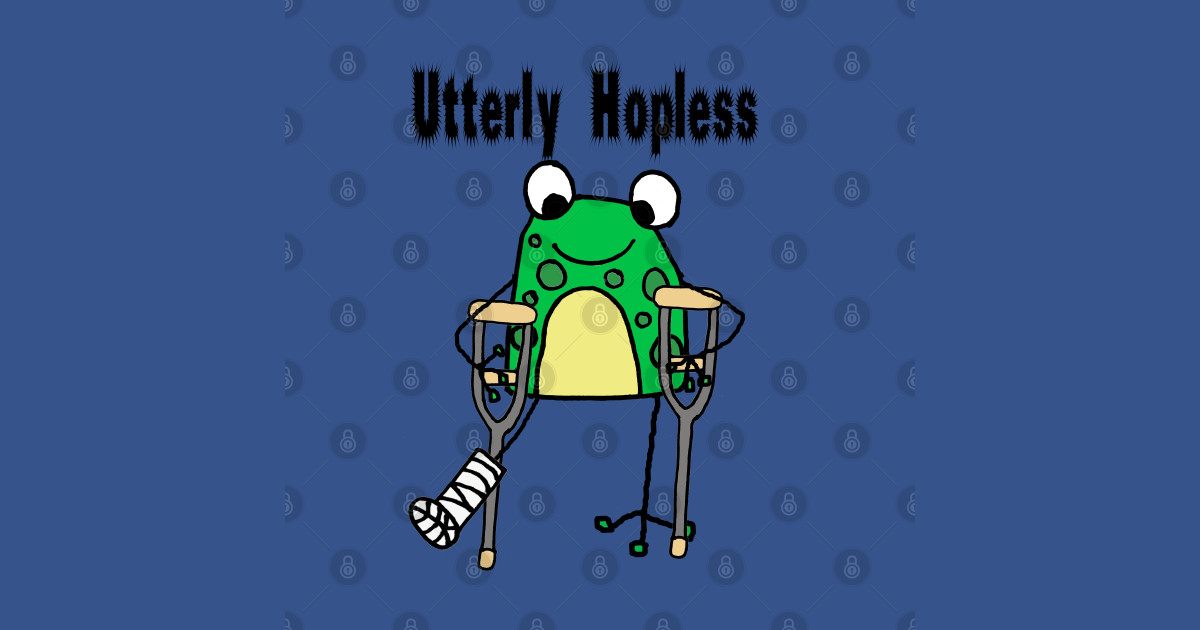 Funny Green Frog on Crutches Utterly Hopless Pun Frog Mask TeePublic
