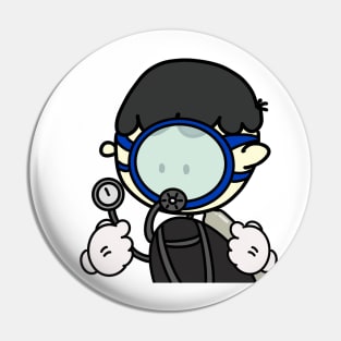 Ordinary Scuba Diving man with circular mask, Minimal cartoon, plain cute design Pin