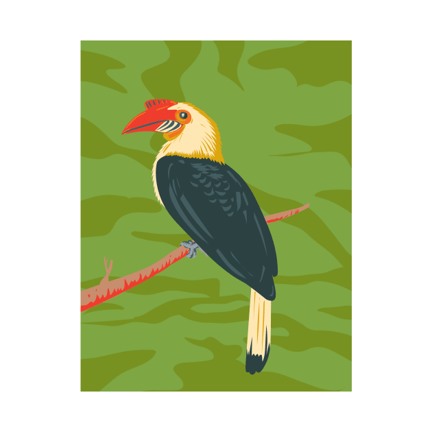 Mindanao Wrinkled Hornbill or Aceros leucocephalus WPA Art by retrovectors