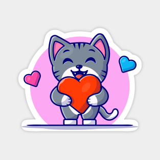 Cute Cat Holding Heart Cartoon Vector Icon Illustration Magnet