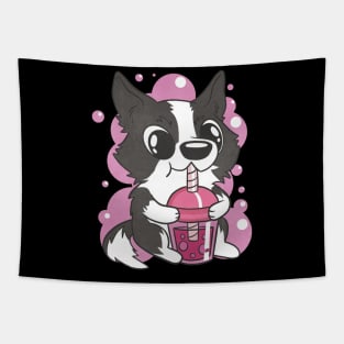 Border collie dog bubble tea Tapestry