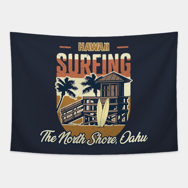 The North Shore, Oahu, Hawaii Surfing Tapestry by Graficof