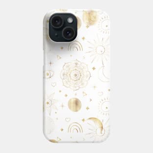 Magical White Gold Sun Moon Planets Galaxy Design Phone Case