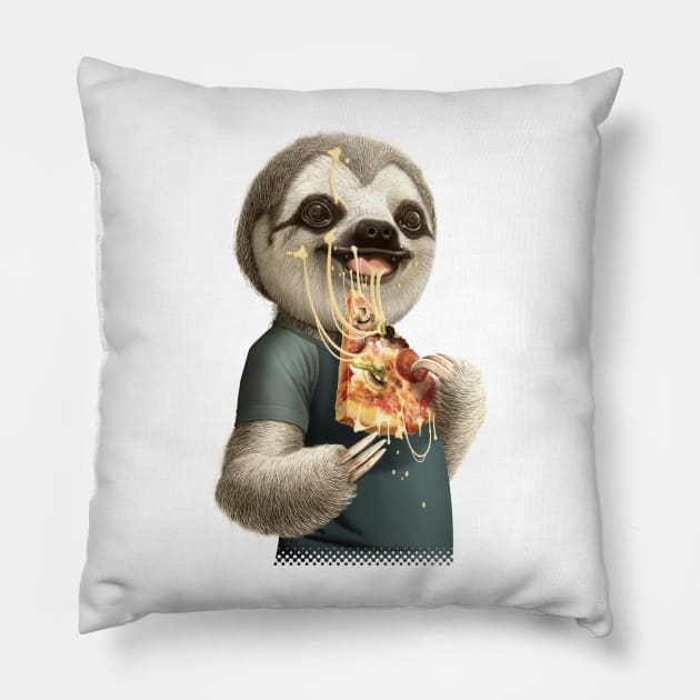 SLOTH EATING PIZZA Pillow by ADAMLAWLESS