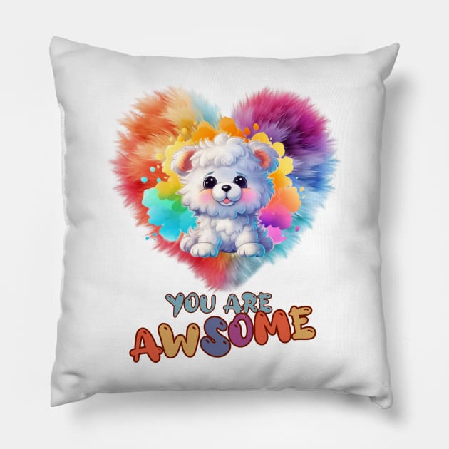 Fluffy: "You are awsome" collorful, cute, furry animals Pillow by HSH-Designing