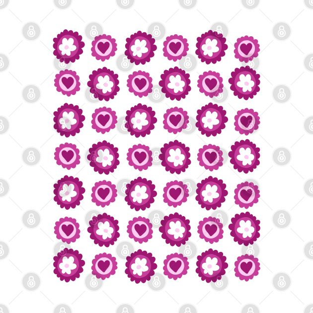 Cute Girly Retro Pink Valentines Hearts and Flowers Pattern, made by EndlessEmporium by EndlessEmporium