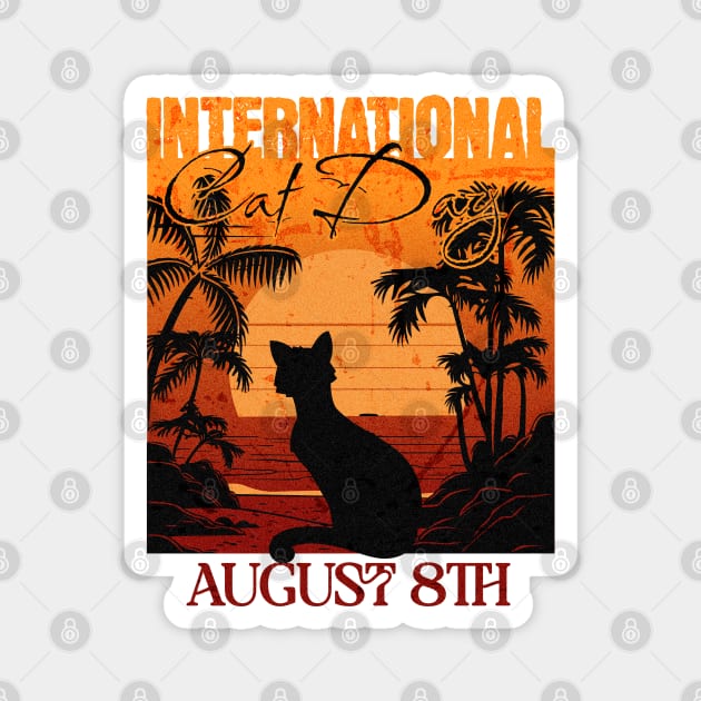 Retro Sunset International Cat Day Magnet by HolidayBug