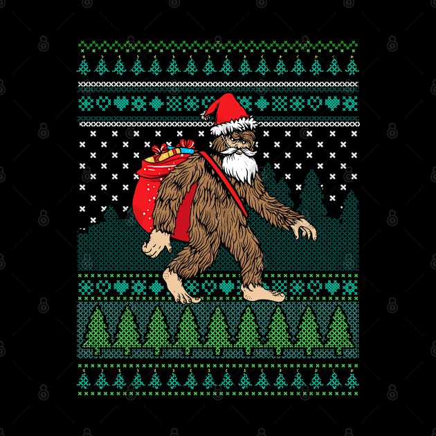 Bigfoot Sasquatch Santa Ugly Christmas by E