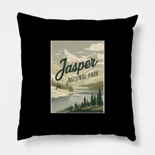 Jasper National Park Vintage Illustration Pillow