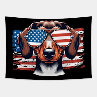 Dachshund Patriotic Sunglasses American Flag 4th of July Tapestry
