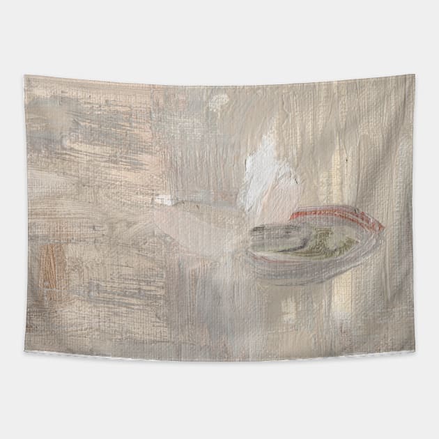 Abstract Oil Painting Waterlily Beige White Tapestry by Go Abstract Art