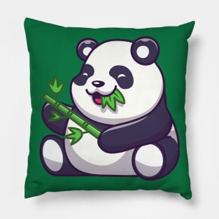 Cute Panda Eating Bamboo Leaf Cartoon Pillow