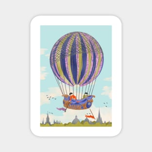 Early hot air balloon flying over Oxford city Magnet