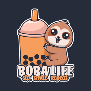 Cute Cartoon Sloth with Boba: Boba Sip, Smile, Repeat T-Shirt
