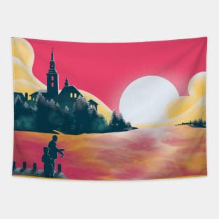 Sunset and fishing view landscape Tapestry