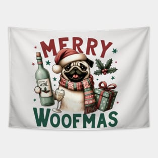 Merry Woofmas Pug Design for Xmas Tapestry