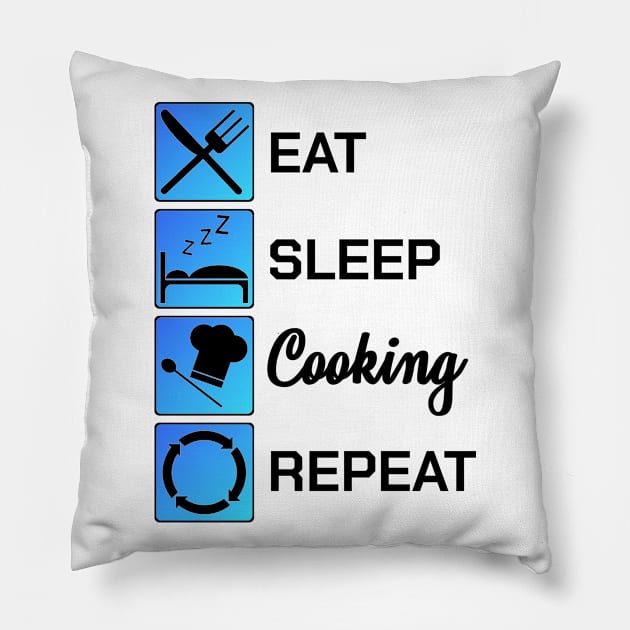 Funny Chef Gift Eat Sleep Cook Repeat Culinary Art Pillow by bigD