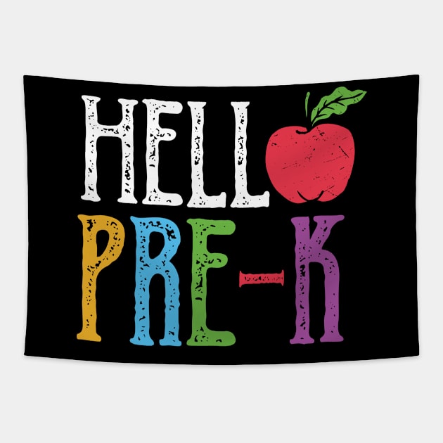 Hello Pre K Apple Pre Kindergarten Teacher Student Back To School Gift Tapestry by BadDesignCo