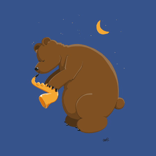 Bear plays Saxophone at Night by schlag.art