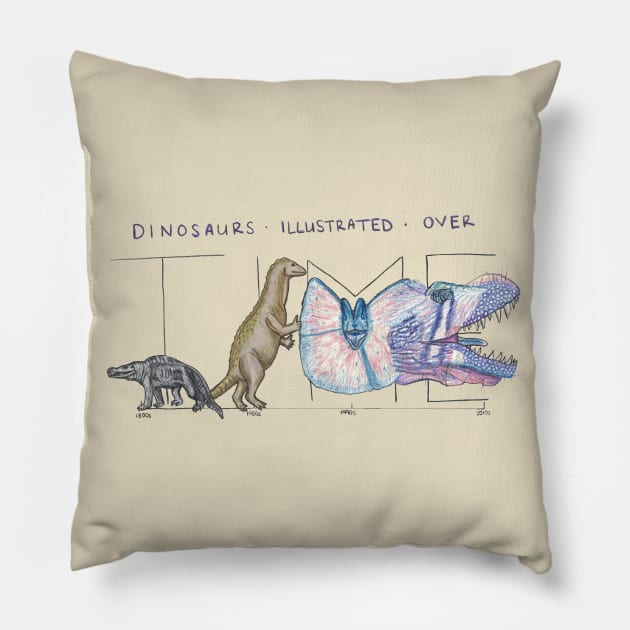 Dinosaurs Illustrated Over Time Pillow by CelinaSays