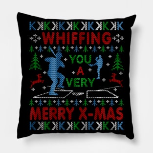 Baseball Fan Baseball Pitcher Funny Ugly Christmas Sweater Pattern Whiffing You a Merry Christmas Pillow