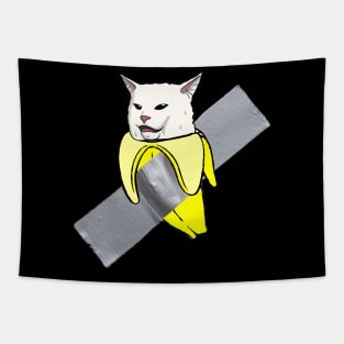 funny cat meme and the Banana duct-taped to the wall Tapestry