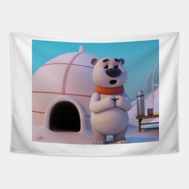 Cute Polar Bear by an Igloo Tapestry by YegMark