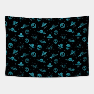 Aliens and UFOs (blue) Tapestry