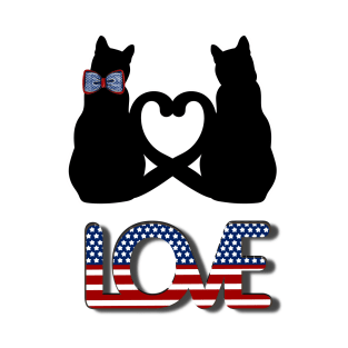 Love in American style and two black cats with tails creating a heart T-Shirt