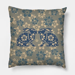 Kissing Bunnies Blue/Grey Pillow