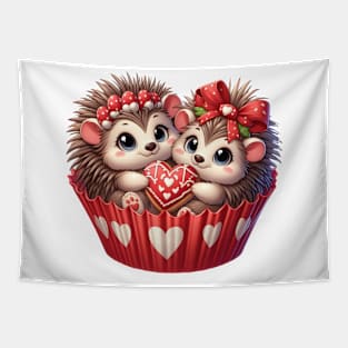 Valentine Hedgehog Couple In A Cupcake Tapestry