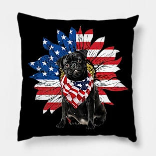 Pug American Flag Sunflower Pillow