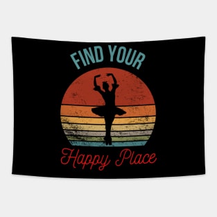 Find Your Happy Place: Retro Sunset Ballerina Silhouette Tapestry