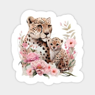 Leopard with baby Magnet