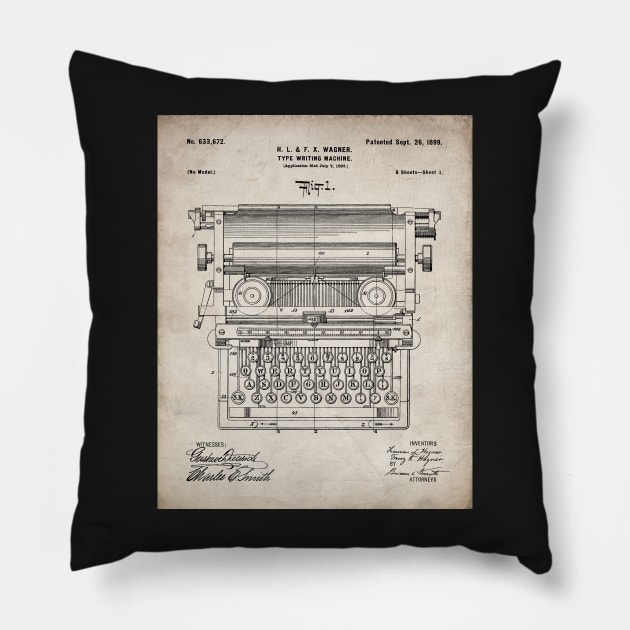 Typewriter Patent - Writer Editor Book Shop Decor Art - Antique Pillow by patentpress