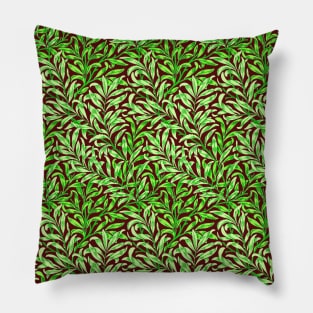 William Morris Willow Boughs Recolored Green on Red Pillow