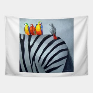 Parrots on zebra Tapestry