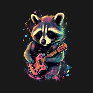 Raccoon's Cosmic Melodies: Strumming Through the Stars T-Shirt