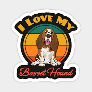 I Love My Basset Hound Dog puppy Lover Cute Sunser Retro Funny Magnet