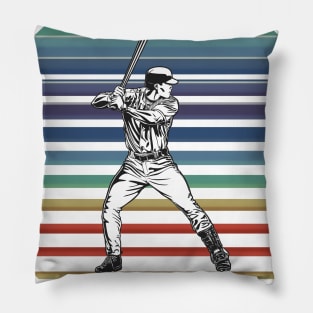 Retro Baseball Player On A 80's Sun Background Pillow