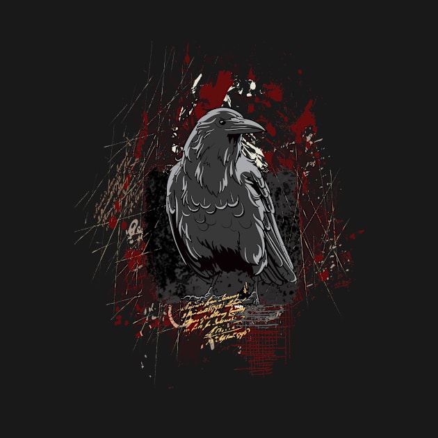 The Crow Grunge Design with Blood Splatters and Trees by ddtk