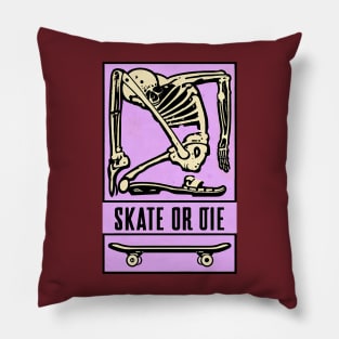 Skeleton Skate or Die (light pink bg) Pillow