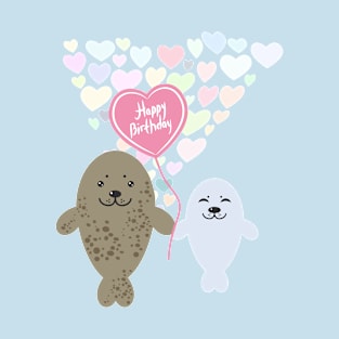 Happy birthday Card Cute Gray Fur Seals T-Shirt