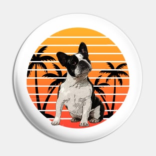 Tropical French Bulldog Palms Summer Retro Style Pin